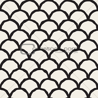 Vector Seamless Black And White Hand Drawn Rounded Lines Oriental Pattern