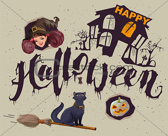 Happy Halloween. Set of accessories for greeting card