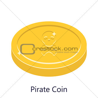 Pirate coin gold vector illustration. Skull sign on golden money.