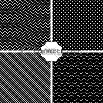 Simple black and white seamless patterns.