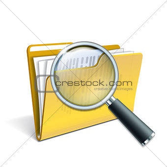 Magnifying glass over the yellow folder