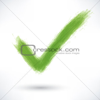 Green check mark sign with gray shadow