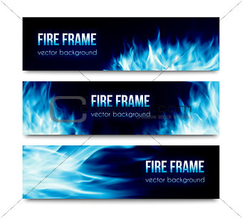 Abstract vector banners set with blue fire flames