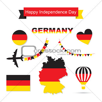Germany flag decoration elements. Banners, labels, ribbons, icons, badges and other templates for design