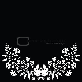 Hungarian white floral folk pattern - Kalocsai embroidery with flowers and paprika