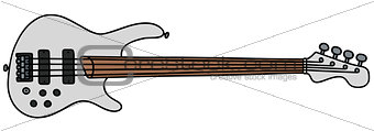 White electric fretless bass guitar