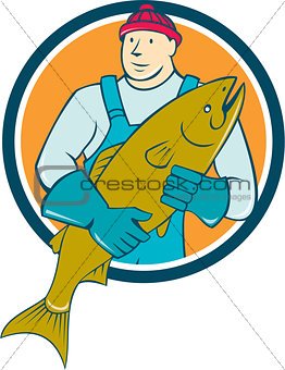 Fishmonger Salmon Fish Circle Cartoon