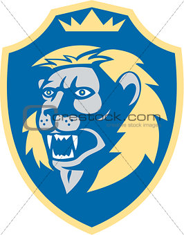 Angry Lion Head Roar Shield Retro