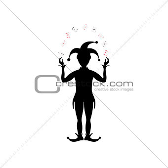 Silhouette of joker playing with cards