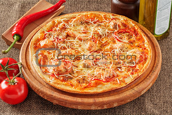 Pizza with salmon