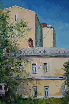 Moscow houses, oil painting