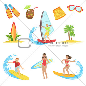 Surfing Vacation Icon Set