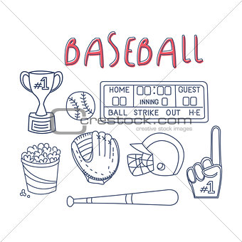Baseball Related Object And Equipment Set