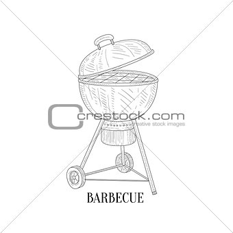 Barbecue Outdors Grill Hand Drawn Realistic Sketch