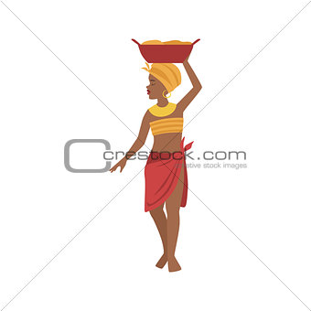 Woman With Basin On Head From African Native Tribe