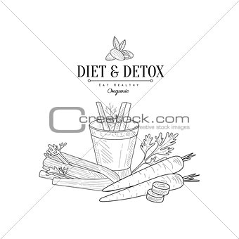 Vegetables And Celery Detox Hand Drawn Realistic Sketch