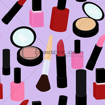 cartoon pink and red nail polish  lipstick seamless vector pattern background