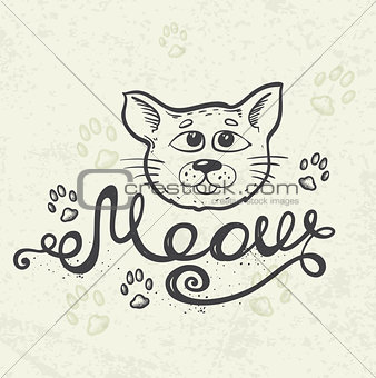 Cat and lettering "Meow"