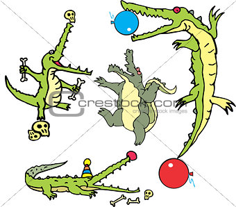 Set of comic gators in curcus (crococircus)