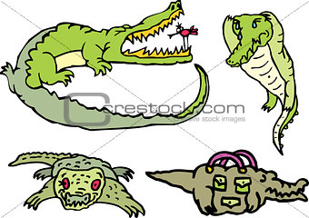 Set of comic gators on a rest
