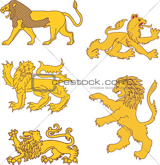 Set of heraldic lions