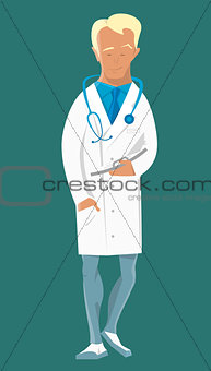 Doctor with stethoscope around his neck in uniform. Holds document case or folder.