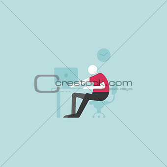 Workplace concept. Man sitting at the desktop and working.