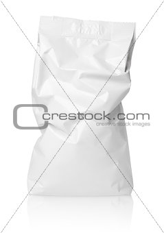 Crumpled blank paper bag package with creases on white