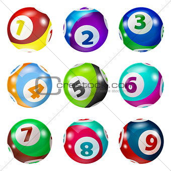 Set of Lottery Colored Number Balls