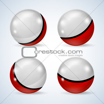 Set of red and white glossy balls