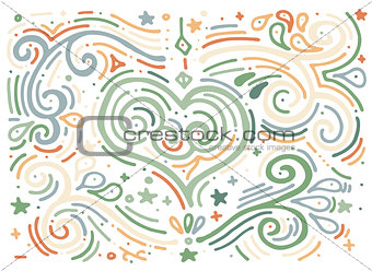 Decorative outline heart. Hand drawn swirl illustration of ethni