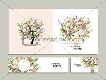 Floral girl, greeting card and banners for your design