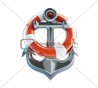 anchor and Life Buoy on a white background