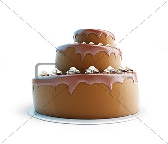 Chocolate cake. 3d Illustrations on a white background