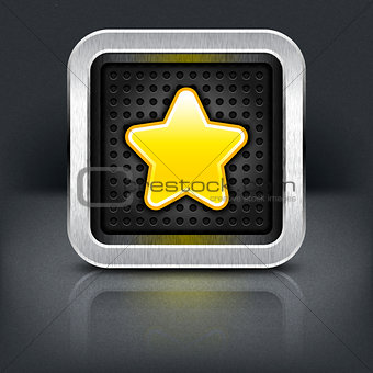 Yellow gold star icon with chrome metal frame