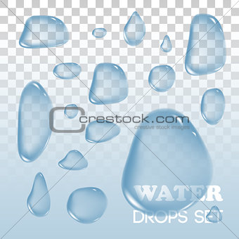 Water drops. Vector objects. Rain  on background.