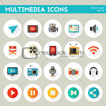 Detailed multimedia icon set