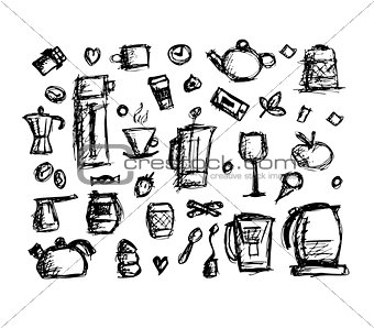 Kitchen utensils, sketch drawing for your design