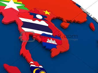 Thailand on globe with flags