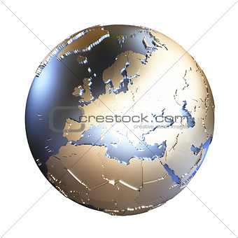 Europe on golden metallic Earth