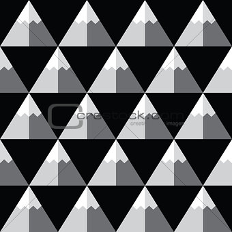 Geometric monochrome seamless pattern with mountains - winter background