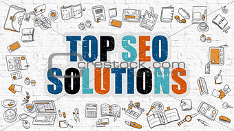 Multicolor Top SEO Solutions on White Brickwall.