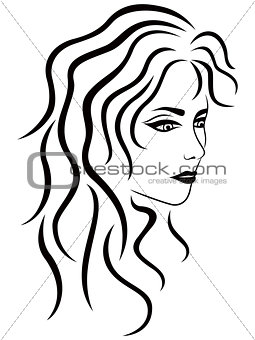 Abstract female portrait half turn outline 