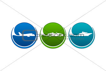 Vector Vehicles Icons Like Airline, Highway, Seaway Transport