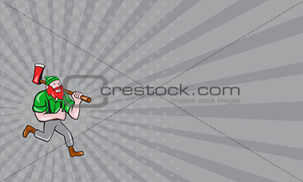 Business card Paul Bunyan Lumberjack Axe Running Cartoon