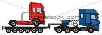 Truck on a flatbed semitrailer