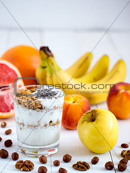 yogurt, with fresh fruits and nuts