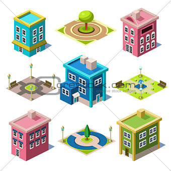 Set of the Isometric City Buildings and Shops