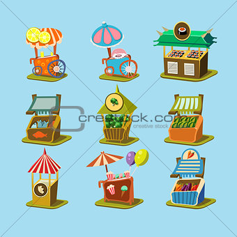 Stalls with Food in Style an Isometric