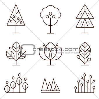 Plants and Trees Icons Set Linear Style